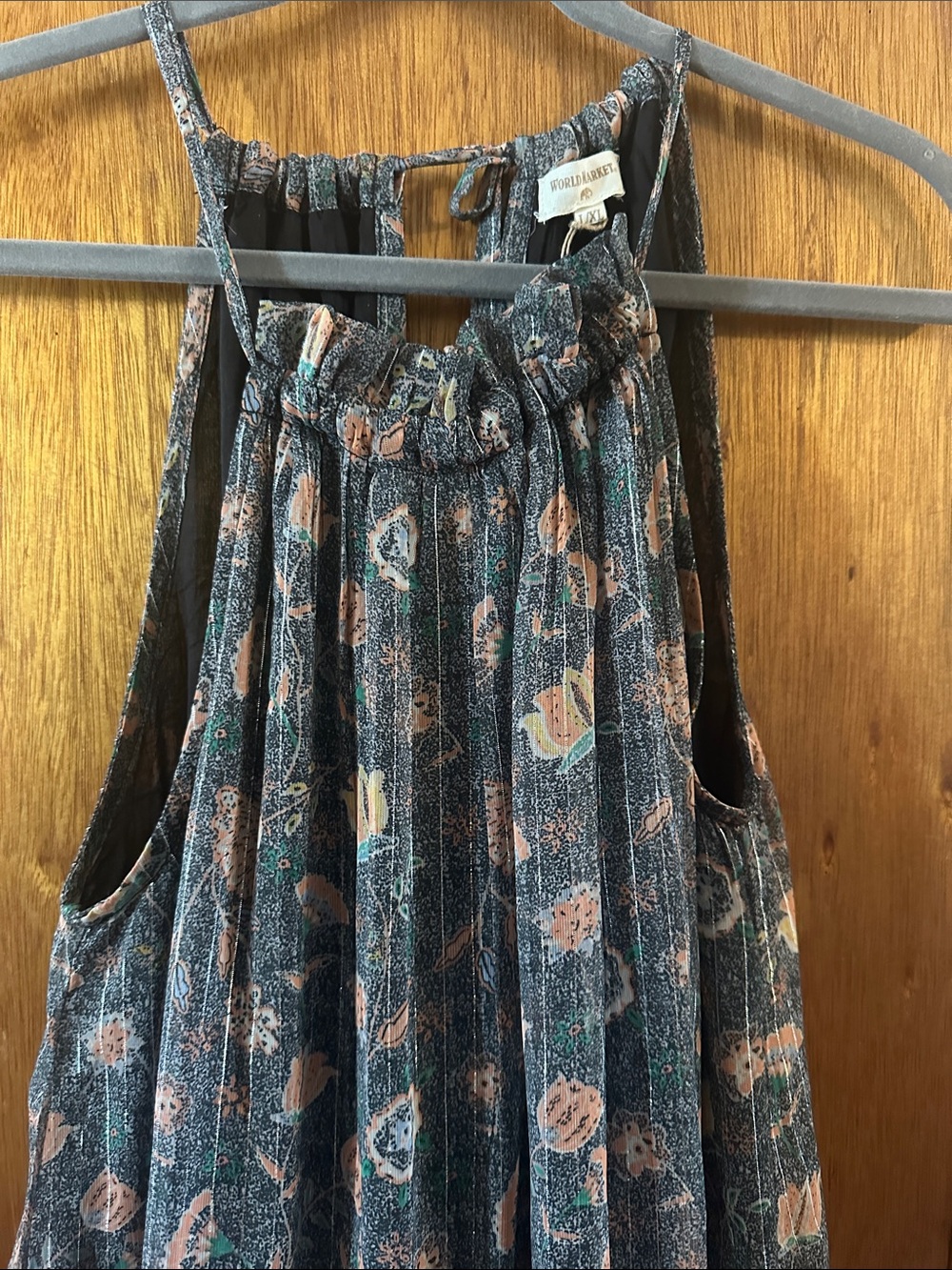 Cost Plus World Market Pleated Floral Sundress in Blue & Peach
